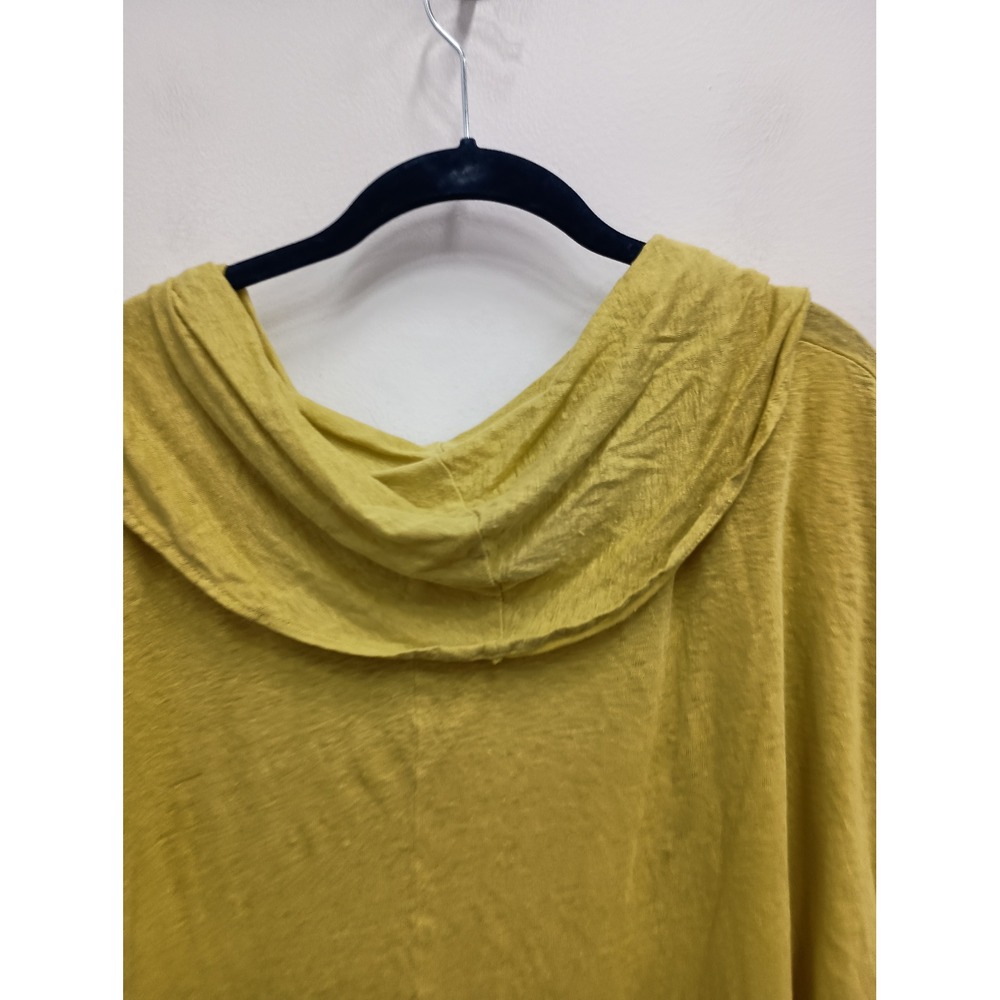Chalet Linen Blend Lagenlook Top Womens Large Yellow Cowl Neck Short Sleeve - Picture 6 of 7